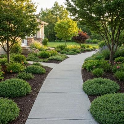 Residential concrete footpath in a garden