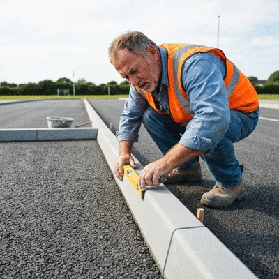 Image of local contractor working on kerb installation