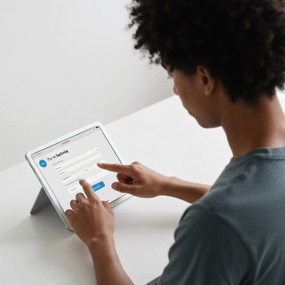 User submitting online form on tablet