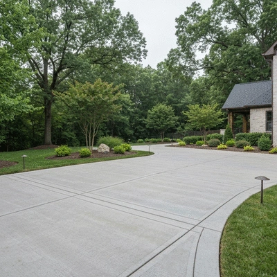 Stylish concrete driveway in residential area