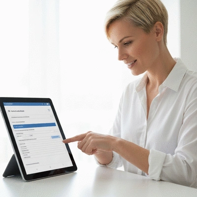 User submitting online form on tablet