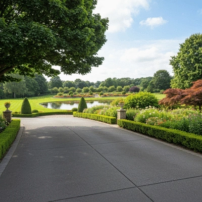Concrete driveway with beautiful landscape