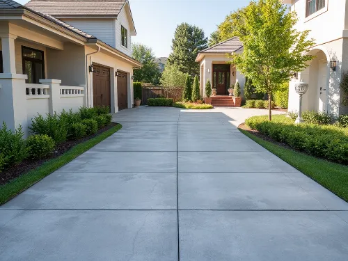 Modern residential driveway with decorative concrete finish